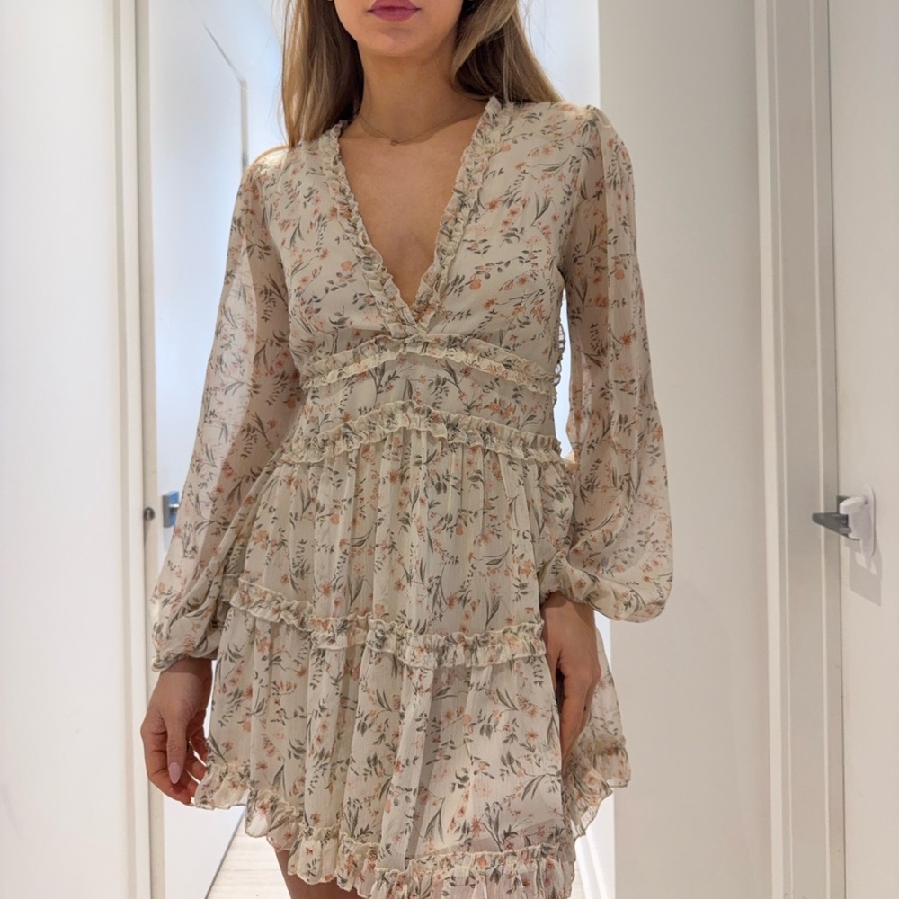 Floral V-Neck Long Sleeve Dress